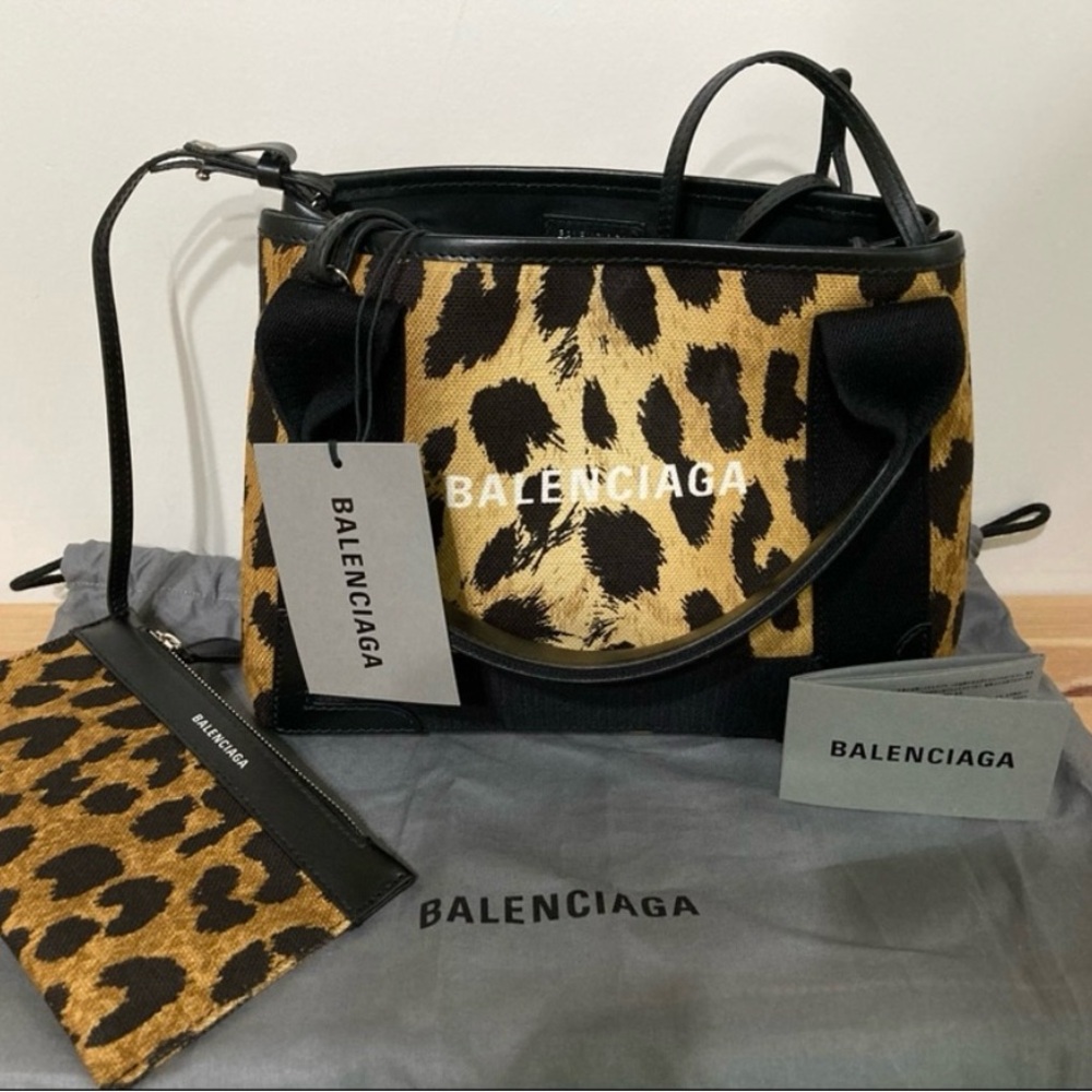 AUTHENTIC Balenciaga Black and Tan Leopard Tote